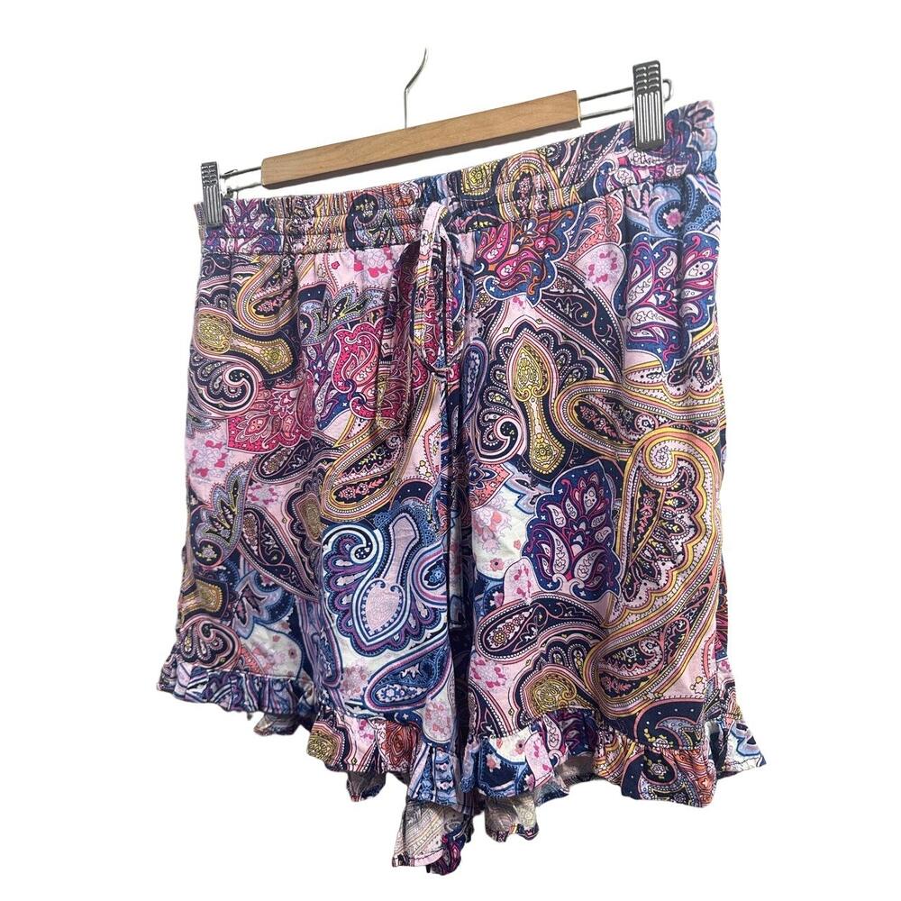 Ivy Road Shorts Womens Size Medium Paisley Elastic Drawstring Ruffle